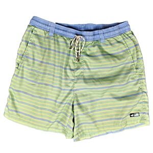 Southern Marsh Green Blue Stripe Swim Trunks Shorts Mens L Board White Duck